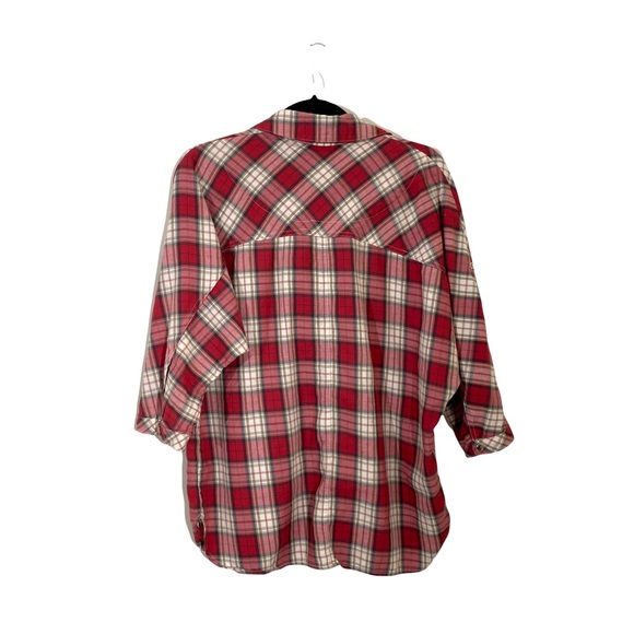 HAUTE HIPPIE Red Plaid Henley Pullover Flannel Elbow Sleeve Top - Picture 2 of 5